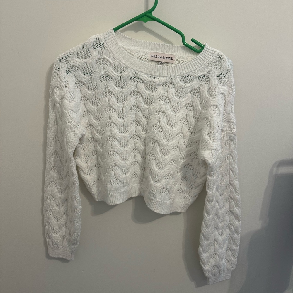 Willow & Wind White Cable Knit Scoop Neck Sweater